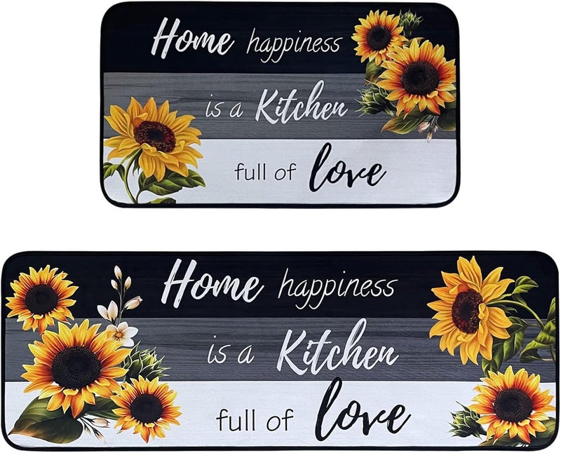 Voanos Sunflower Kitchen RugsNon Skid Washable Microfiber mats for Kitchen Floor Black White Kitchen Cushioned Runner Rug Decor Sets of 2Size 17x 4717x 30 - Image 1