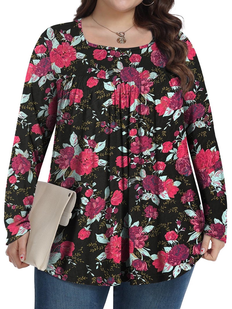PEVRL Womens Plus Size Tops Long Sleeve Shirts 2025 Fall Tunic pink background rose 3X - Image 3