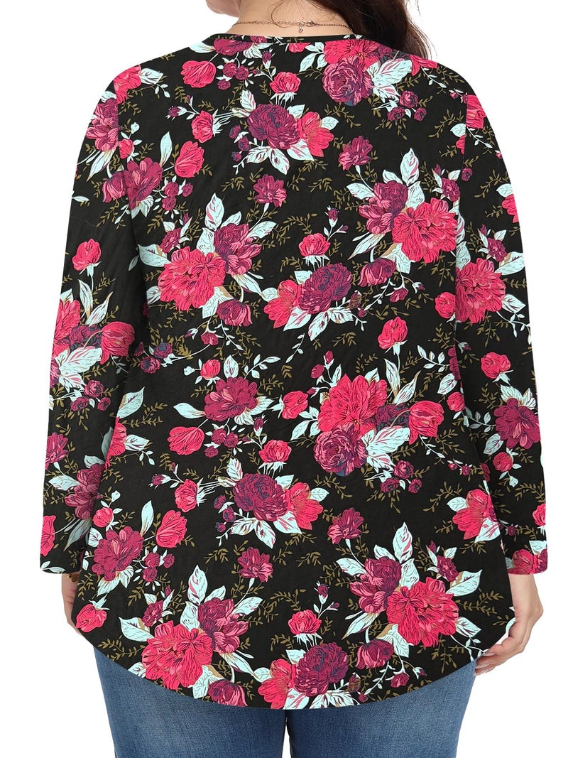 PEVRL Womens Plus Size Tops Long Sleeve Shirts 2025 Fall Tunic pink background rose 3X - Image 4