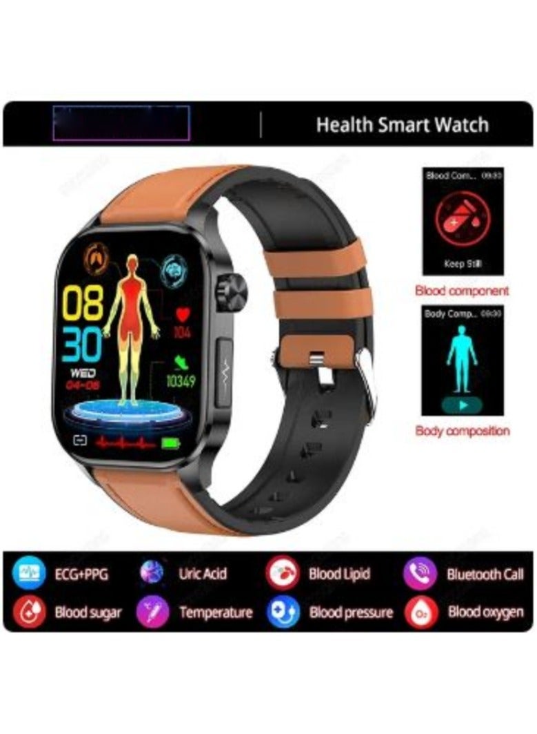 AROAQ New Blood Lipids Uric Acid Blood Glucose Smart Watch ECG+PPG+HRV Heart Rate Blood Body Composition Bluetooth Call Smartwatch - Image 1