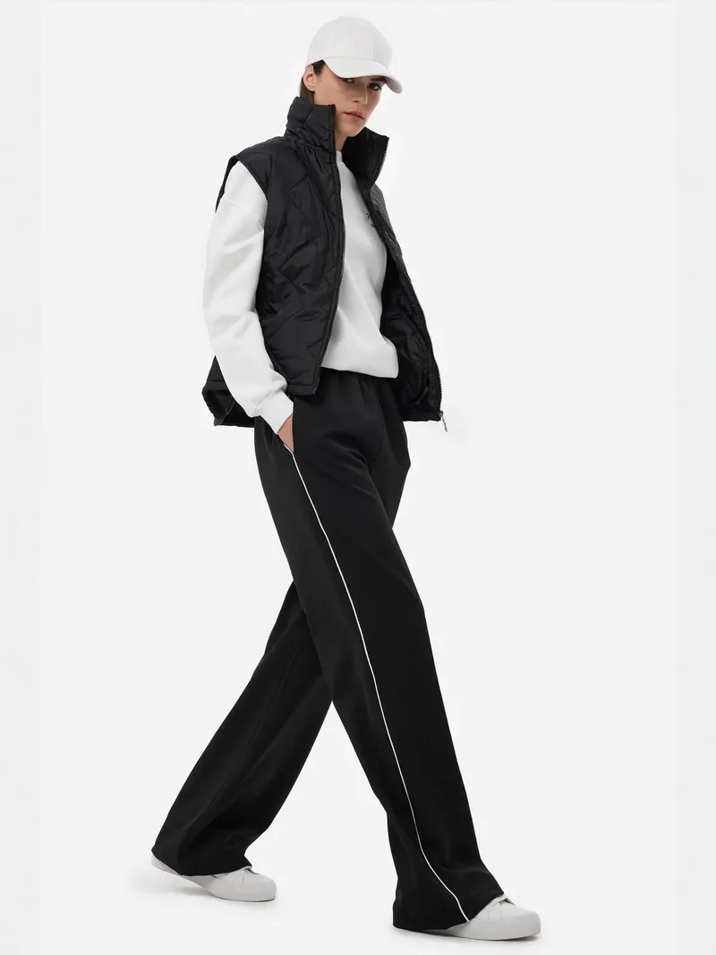 HICCUP Wide-Leg Elastic Waist Pants with Contrast Detail