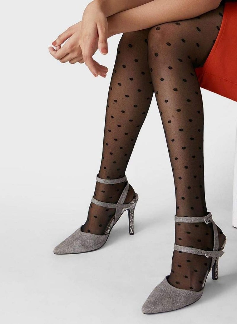 Glamroot Women's High Waist Pantyhose Polka Dot Stockings, Black - Image 5