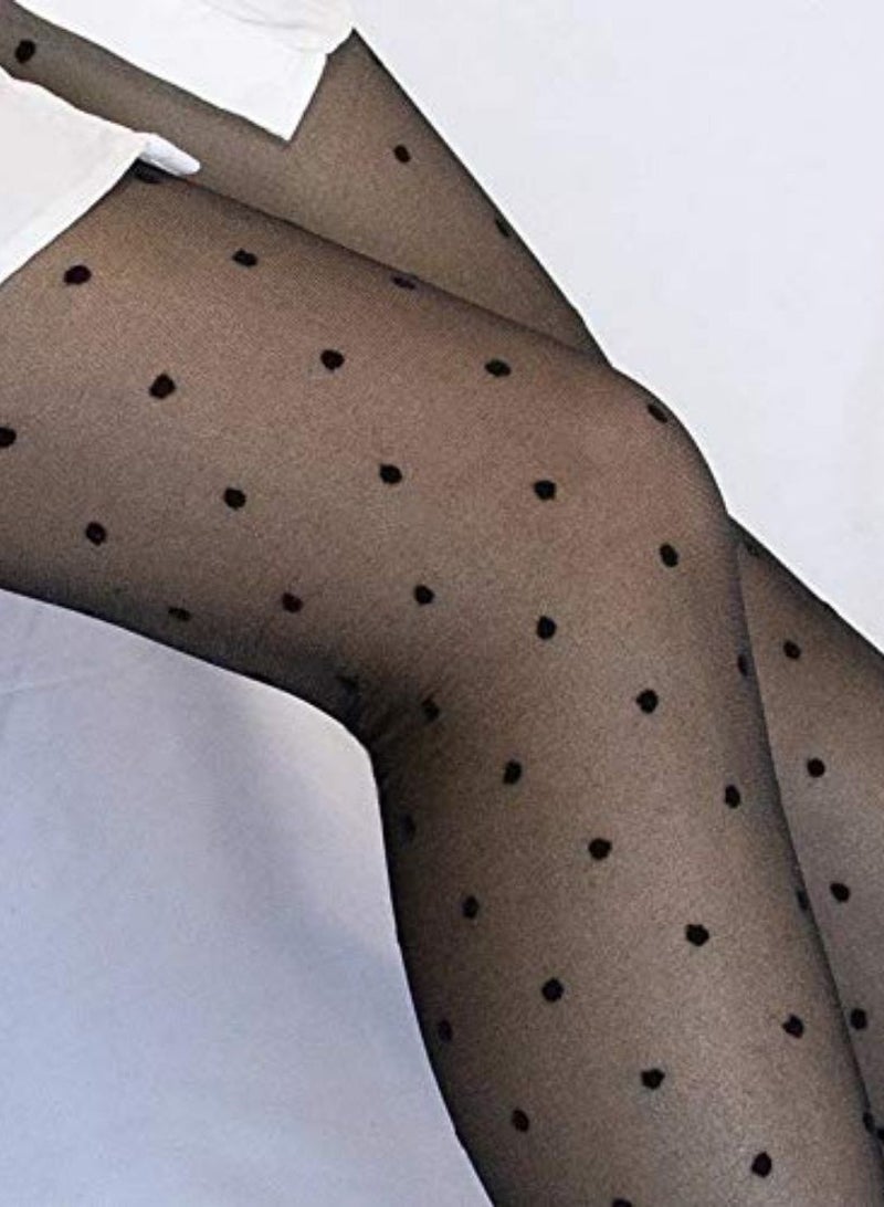 Glamroot Women's High Waist Pantyhose Polka Dot Stockings, Black - Image 4