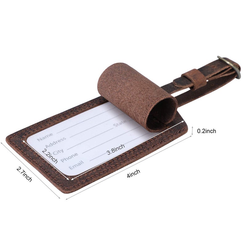 S-ZONE S-ZONE Leather Luggage Baggage Tags ID Label for Suitcases Backpack 2 Pieces Set (Dark Brown)  - Image 3