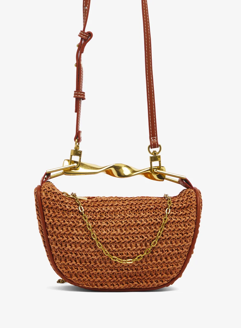 ELLA Raffia Bag With Gold Handle Statement Bag