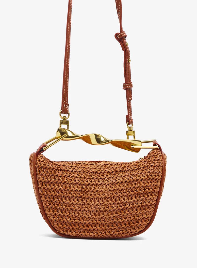 ELLA Raffia Bag With Gold Handle Statement Bag