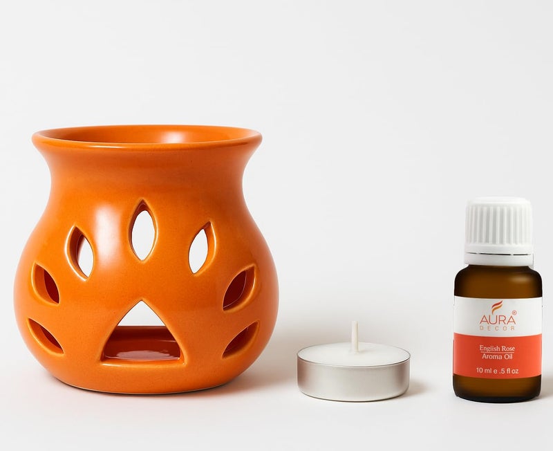 AURA DECOR AuraDecor Aroma Oil Diffuser Burner for Home Decor and Fragrance Diffuser with 15 ml Oil and 1 Tealight Candle (Orange, Medium) - Image 2