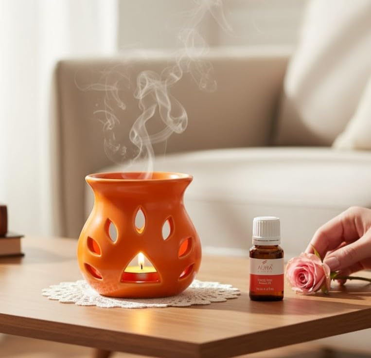 AURA DECOR AuraDecor Aroma Oil Diffuser Burner for Home Decor and Fragrance Diffuser with 15 ml Oil and 1 Tealight Candle (Orange, Medium) - Image 1
