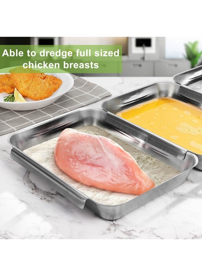 HULISEN HULISEN Breading Trays Set of 3, Large Stainless Steel Breading Pans for Dredging Chicken Breasts and Marinating Meat, Interlocking Food Prep Trays for Coating Fish and Breadcrumb Dishes, Oven Safe - Image 3