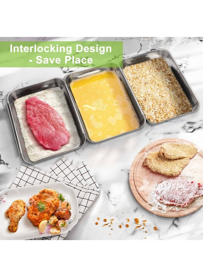 HULISEN HULISEN Breading Trays Set of 3, Large Stainless Steel Breading Pans for Dredging Chicken Breasts and Marinating Meat, Interlocking Food Prep Trays for Coating Fish and Breadcrumb Dishes, Oven Safe - Image 4