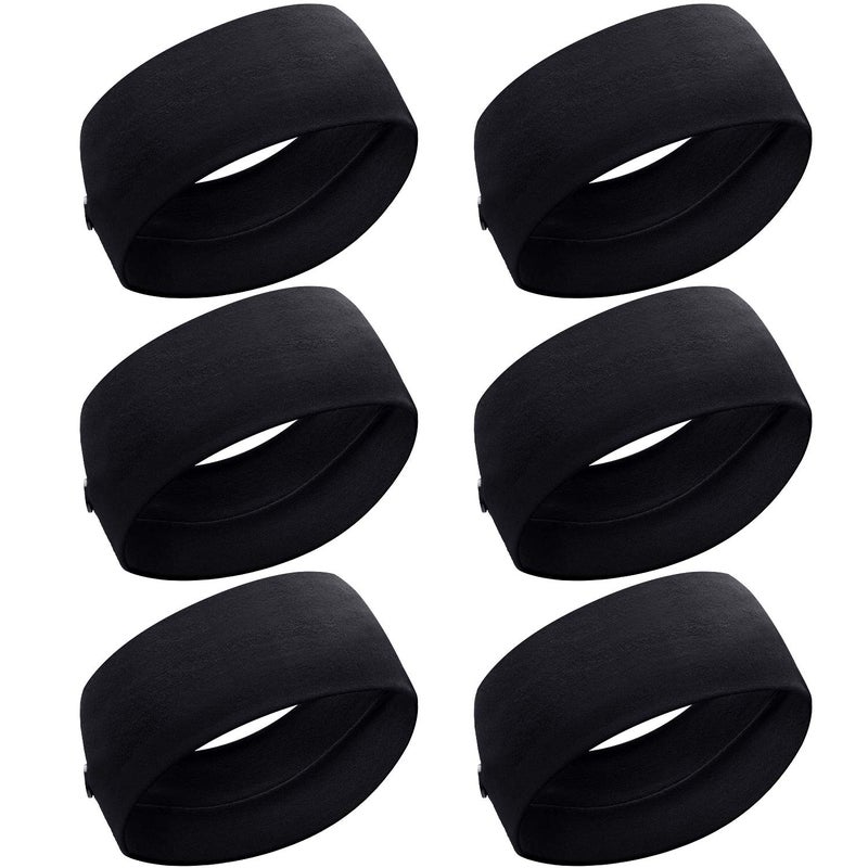 WILLBOND 6 Pieces Button Headband Unisex Elastic Hair Band with Button Face Cover Holder for Nurses Doctors and Ears Protection Black