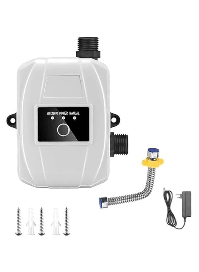 24V Household Pressure Booster Pump with Installation Accessories, 150W Automatic Mini Shower Pump Hot Cold Water Pump for Tap Water/Toilet/Bathroom Shower - UK Plug (White) - Image 2