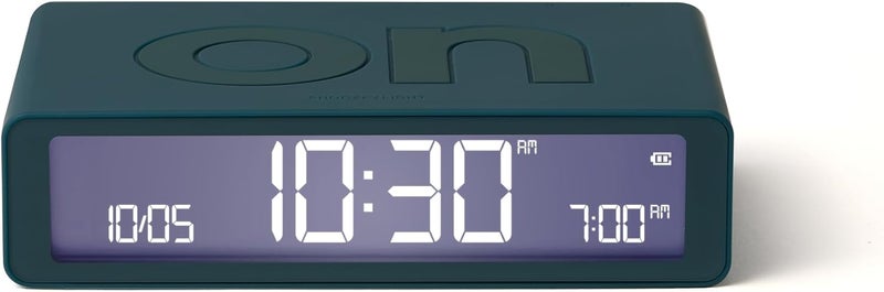 LEXON Flip Classic Digital Alarm Clock with Reversible On/Off Faces, Rechargeable bedside clock with LCD display, Touch Sensor for Snooze & Light function - Blue Duck - Image 1
