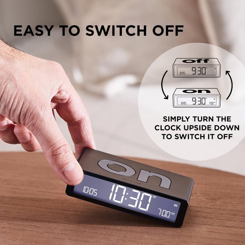 LEXON Flip Classic Digital Alarm Clock with Reversible On/Off Faces, Rechargeable bedside clock with LCD display, Touch Sensor for Snooze & Light function - Blue Duck - Image 3