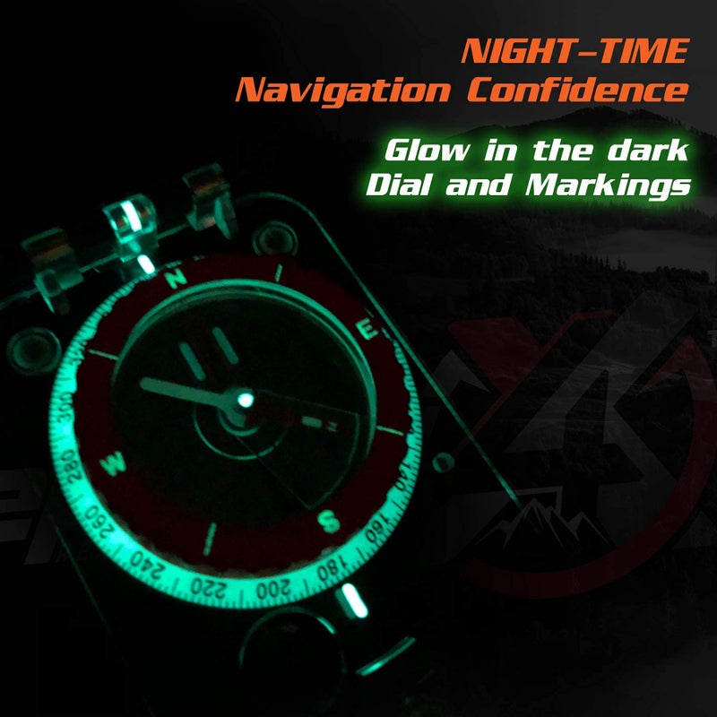PREPARED4X Hiking Compass Survival – Mirror Sighting Map Orienteering Compass – with 35-Ft 550 Survival Paracord Lanyard, Fire Starter, Whistle, Fishing Line, Tinder Cord - Image 5