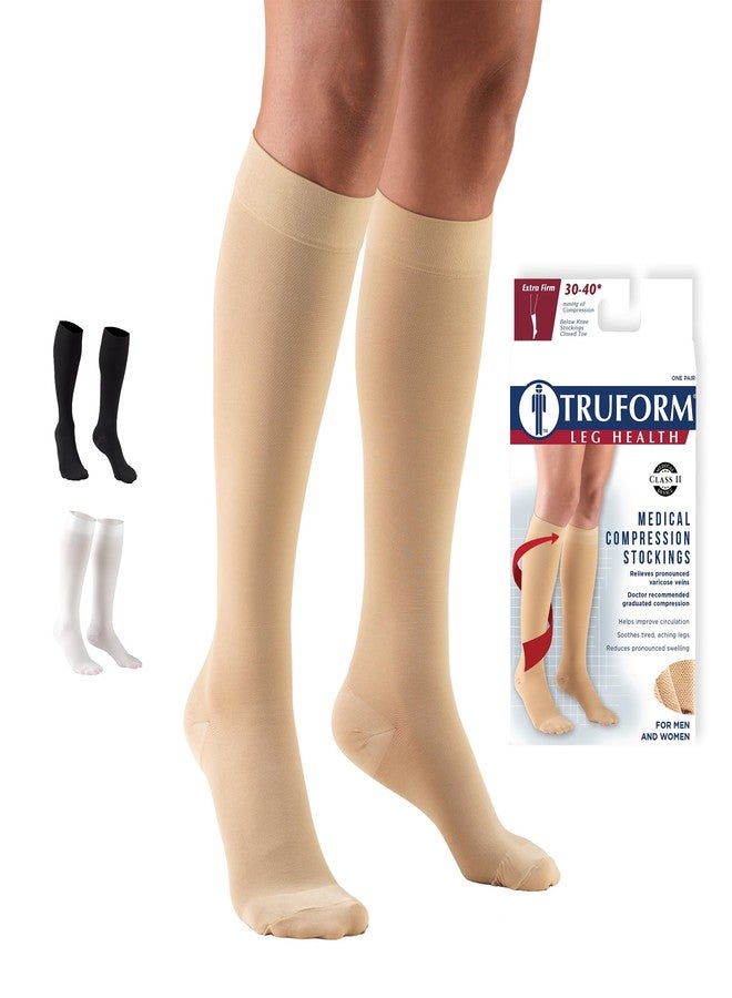 Truform Short Length 30-40 mmHg Compression Stockings for Men and Women, Reduced Length, Closed Toe, Beige, Small (short length) - Image 1