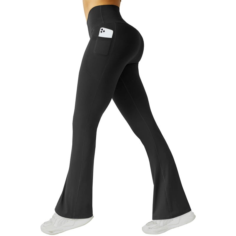FireSwan Women's Flare Yoga Pants with Pockets High Waist Flared Leggings Bootcut Gym Workout Pants Tummy Control Black - Image 1