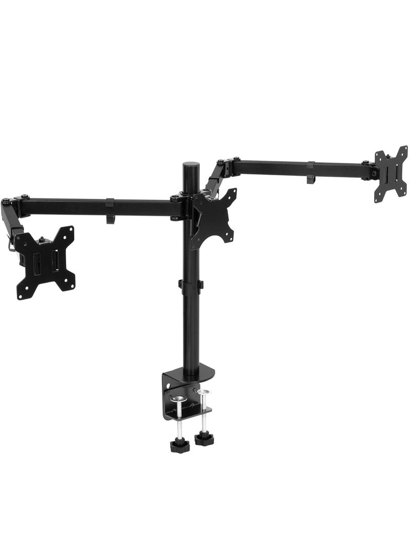 ELTRAZONE Triple Monitor Mount | 3 Screen Desk Stand with Clamp and Grommet Base | Fits 24, 27, 32 Inch Displays | Universal VESA 75x75 and 100x100 Compatible - Image 1