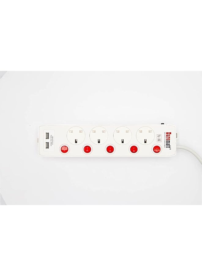 إيروريكس سلك تمديد 5 متر 4 مخارج 2 يو اس بي لون ابيض - Image 1