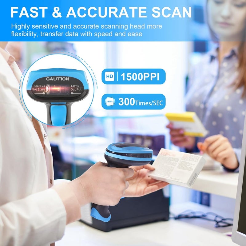 JRHC Barcode Scanner Wireless, Rechargeable 1D Laser Barcode Scanner, Handheld Barcode Scanner Versatile 2 in 1 2.4 GHz Wireless and USB 2.0 Wired - Image 4