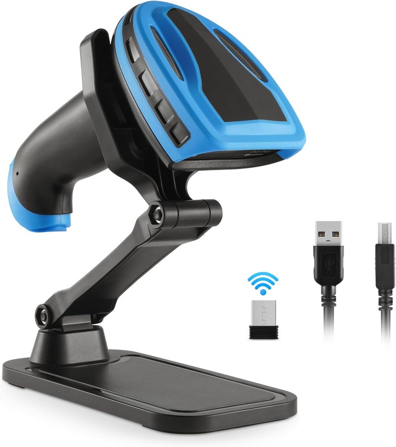 JRHC Barcode Scanner Wireless, Rechargeable 1D Laser Barcode Scanner, Handheld Barcode Scanner Versatile 2 in 1 2.4 GHz Wireless and USB 2.0 Wired - Image 1