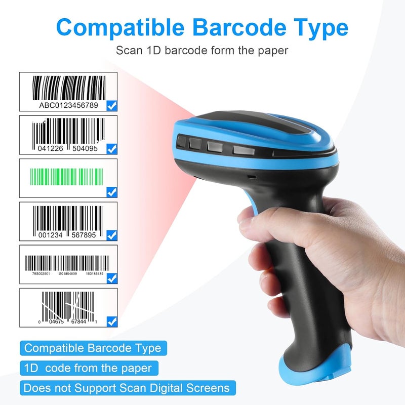 JRHC Barcode Scanner Wireless, Rechargeable 1D Laser Barcode Scanner, Handheld Barcode Scanner Versatile 2 in 1 2.4 GHz Wireless and USB 2.0 Wired - Image 2