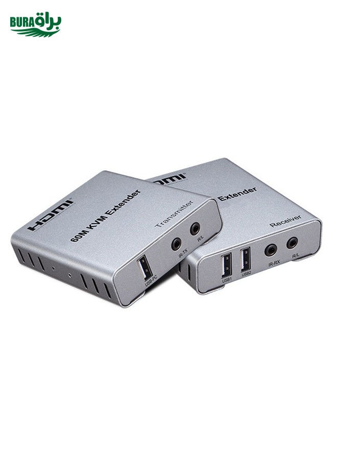 BURAQ - KVM 60m HDMI Network Cable Extender With Audio/Video Transmitter+Receiver, US Plug - Image 1