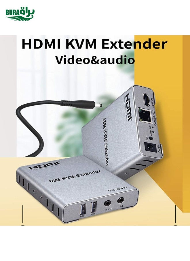 BURAQ - KVM 60m HDMI Network Cable Extender With Audio/Video Transmitter+Receiver, US Plug - Image 1