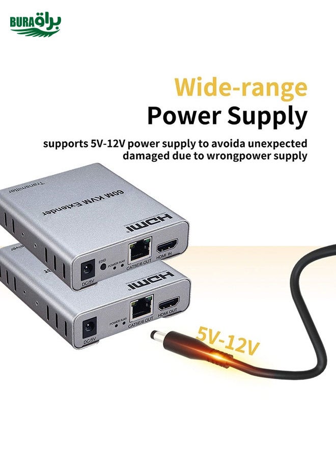 BURAQ - KVM 60m HDMI Network Cable Extender With Audio/Video Transmitter+Receiver, US Plug - Image 1