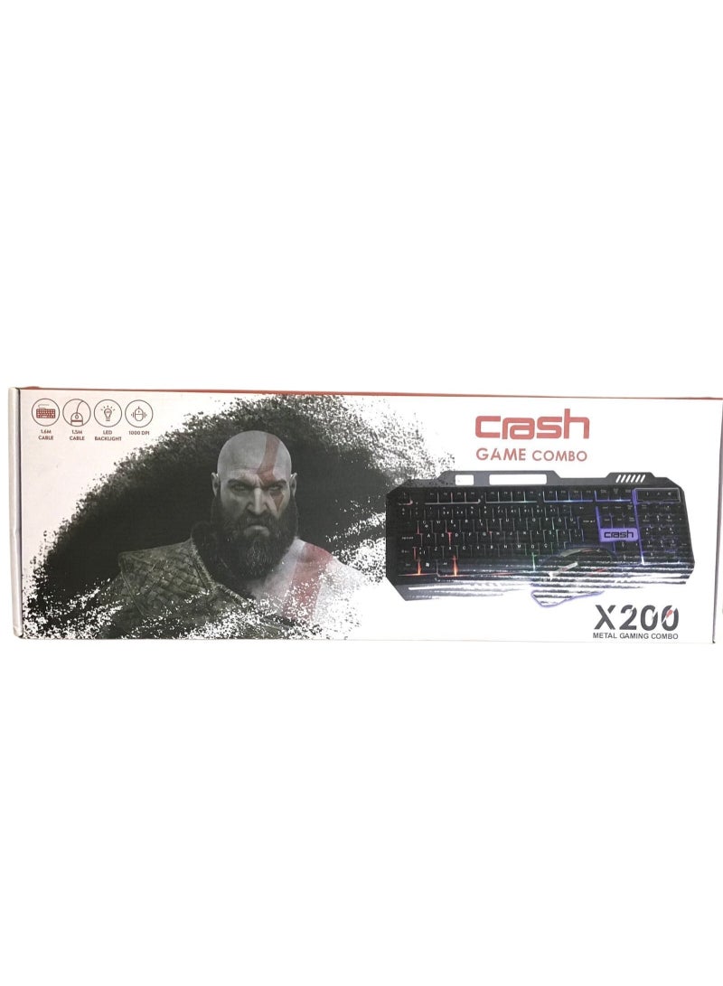 كراش مجموعة كيبورد وماوس CRACH X200 بإضاءة LED – اتصال USB – تصميم للألعاب والمكاتب - Image 2