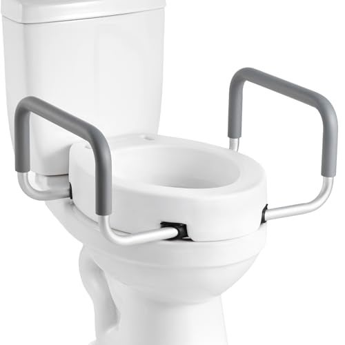 VEVOR Raised Toilet Seat with Arms, 300 lbs Load Capacity, 3.5-Inch Lift Height, Widened Commode Elevated Toilet Seat Riser with Padded Handles for Seniors, Elderly, Handicap, Disabled, and Adults - Image 1