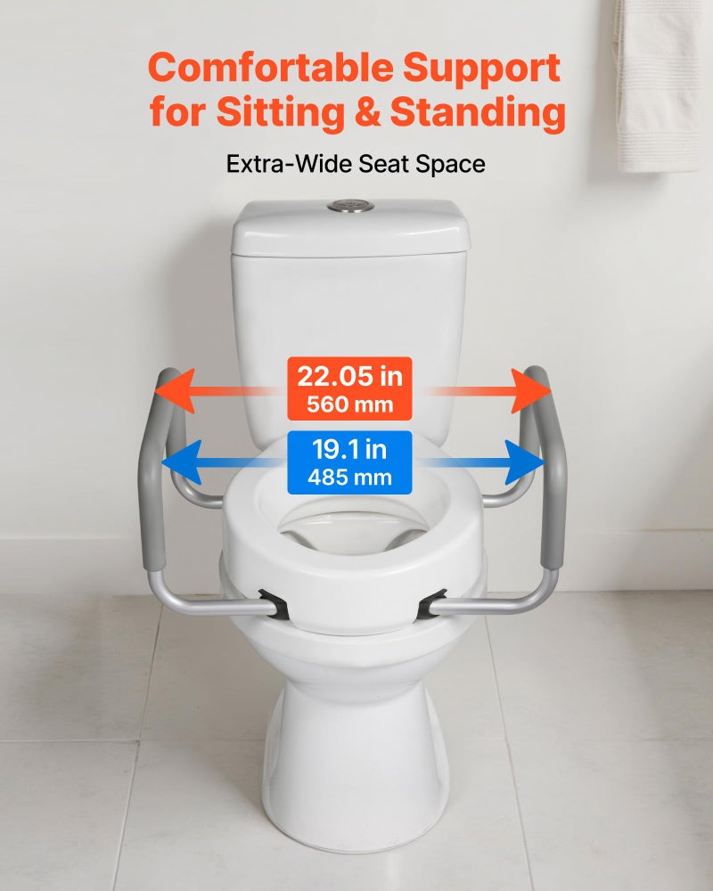 VEVOR Raised Toilet Seat with Arms, 300 lbs Load Capacity, 3.5-Inch Lift Height, Widened Commode Elevated Toilet Seat Riser with Padded Handles for Seniors, Elderly, Handicap, Disabled, and Adults - Image 5