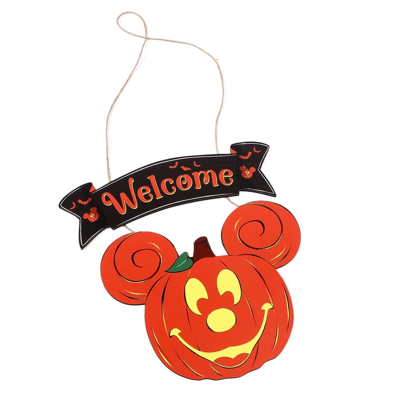 Halloween Mouse Pumpkin Hanging Sign Home Wooden Welcome Hanging Sign for Front Door Decoration - Image 4
