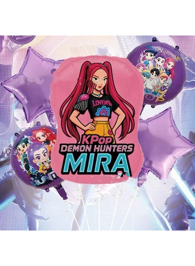 Kpop Demon Hunter Birthday Balloon Set – 5 Pcs Party Decoration for Girls kpop foil balloon decorations Mira  girls party supplies - Image 1