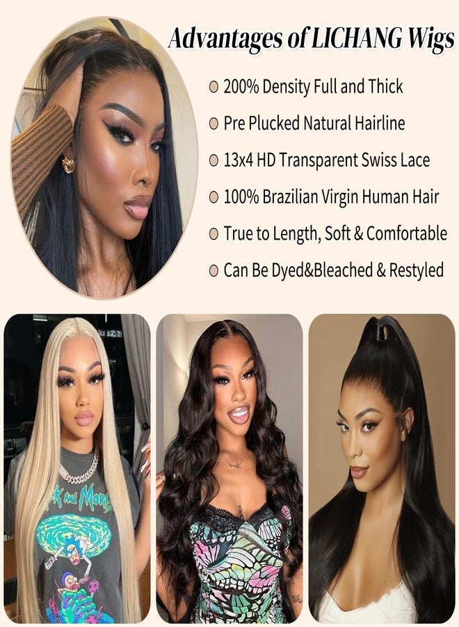 LICHANG 34 Inch Straight Lace Front Wigs Human Hair Pre Plucked 200 Density 13x4 HD Transparent Lace Front Wigs Human Hair Glueless Wigs Human Hair Straight Lace Frontal Wig Natural Black with Baby Hair - Image 5