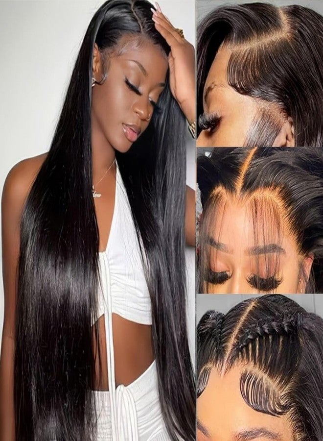 LICHANG 34 Inch Straight Lace Front Wigs Human Hair Pre Plucked 200 Density 13x4 HD Transparent Lace Front Wigs Human Hair Glueless Wigs Human Hair Straight Lace Frontal Wig Natural Black with Baby Hair - Image 1