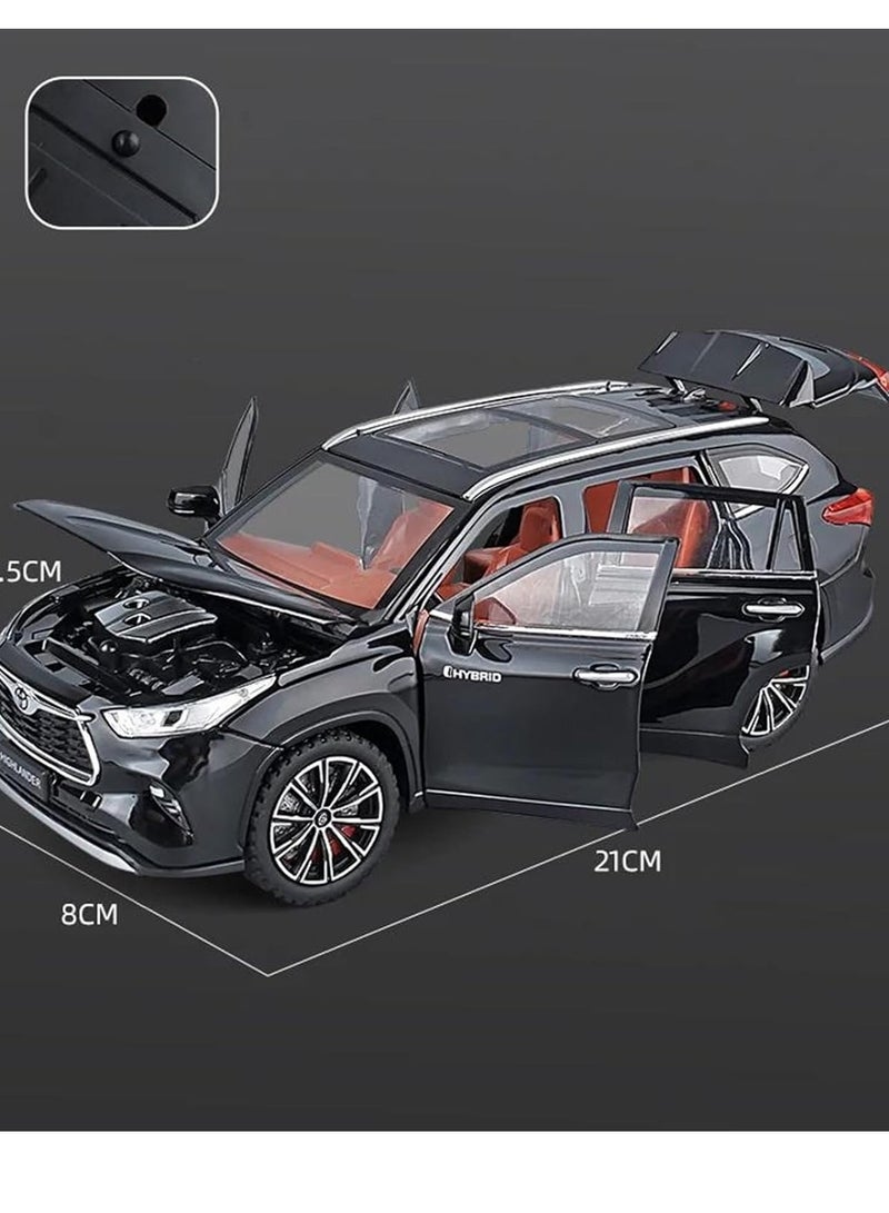 عام نموذج سيارة مصغر طبق الأصل بمقياس 1:24 لسيارة هايلاندر الرياضية متعددة الاستخدامات، نموذج سيارة من سبائك معدنية مصبوبة، مجموعة زينة عالية المحاكاة، سيارة مصبوبة بمقياس (الحجم: أسود) - Image 2