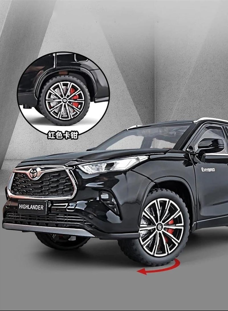 عام نموذج سيارة مصغر طبق الأصل بمقياس 1:24 لسيارة هايلاندر الرياضية متعددة الاستخدامات، نموذج سيارة من سبائك معدنية مصبوبة، مجموعة زينة عالية المحاكاة، سيارة مصبوبة بمقياس (الحجم: أسود) - Image 3