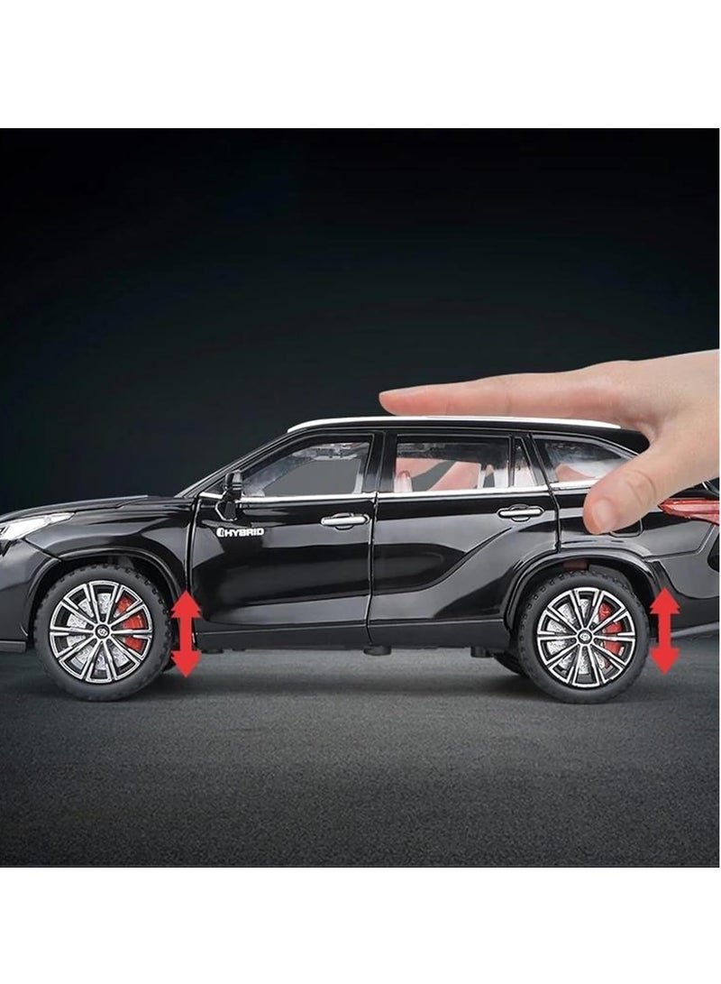 عام نموذج سيارة مصغر طبق الأصل بمقياس 1:24 لسيارة هايلاندر الرياضية متعددة الاستخدامات، نموذج سيارة من سبائك معدنية مصبوبة، مجموعة زينة عالية المحاكاة، سيارة مصبوبة بمقياس (الحجم: أسود) - Image 4