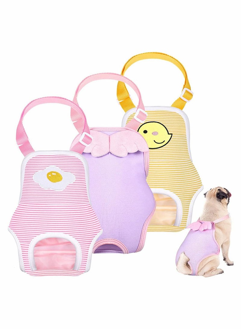 KASTWAVE Dog Diaper, 3 Pieces Striped Sanitary Pantie with Adjustable Suspender Washable Reusable Puppy Sanitary Panties Cute Pet Underwear Diaper Jumpsuits for Female Dogs (Pink, Yellow, Purple) - Image 1