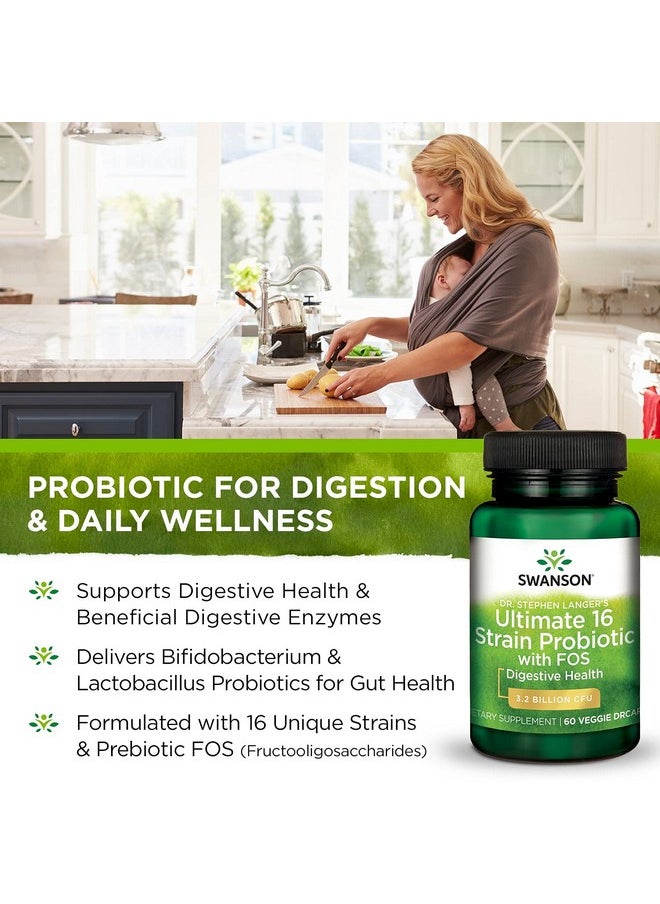 SWANSON - Dr. Stephen Langer Formula Natural Probiotic W/ Prebiotic Fos 16Strain Supplement Promoting Digestive Support W/ 3.2 Billion Cfu Per Capsule (60 Veggie Capsules) - Image 1