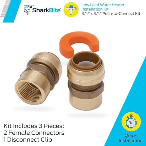 SharkBite 3/4 Inch Water Heater Connection Kit, Push to Connect Brass Plumbing Fittings, PEX Pipe, Copper, CPVC, PE-RT, HDPE, 22441LF - Image 2