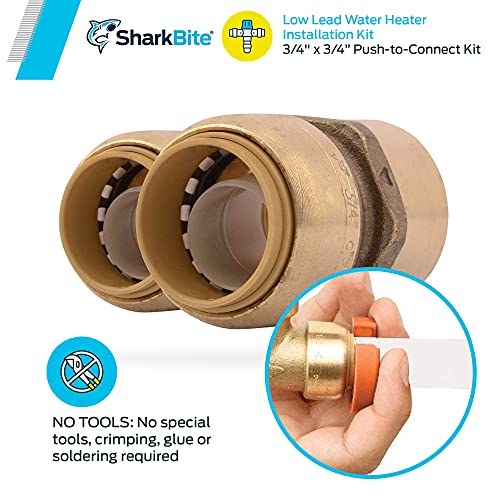 SharkBite 3/4 Inch Water Heater Connection Kit, Push to Connect Brass Plumbing Fittings, PEX Pipe, Copper, CPVC, PE-RT, HDPE, 22441LF - Image 3