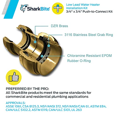 SharkBite 3/4 Inch Water Heater Connection Kit, Push to Connect Brass Plumbing Fittings, PEX Pipe, Copper, CPVC, PE-RT, HDPE, 22441LF - Image 5
