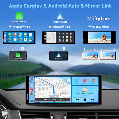 Carpuride 2025 CARPURIDE 9.3 Inch Carplay Screen for Car, Compatible with Wireless/Wired Apple CarPlay, Android Auto and Mirror Link - Bluetooth Audio, Navigation,Siri, FM, AUX, C92 with Backup Cam - Image 2