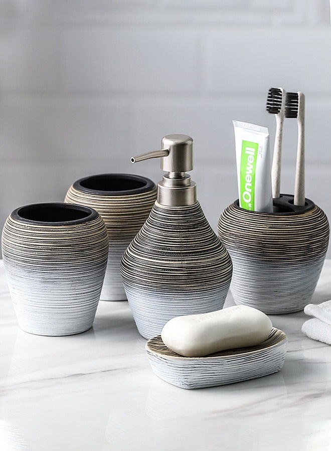 DUNISO Bathroom Accessories Set, 5 Pcs Ceramic Bathroom Decor Accessories, Includes Soap Dispenser, Toothbrush Holder, Toothbrush Cup, Soap Dish, Home Apartment Modern Bathroom Decor Vanity Countertop, Countertop Organizer for Housewarming Gift  - Image 1