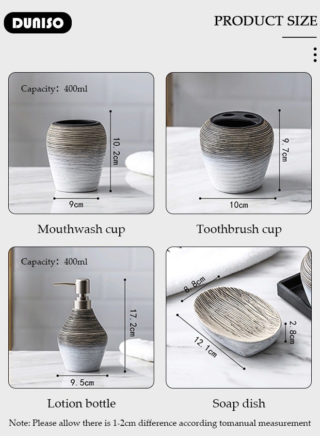 DUNISO Bathroom Accessories Set, 5 Pcs Ceramic Bathroom Decor Accessories, Includes Soap Dispenser, Toothbrush Holder, Toothbrush Cup, Soap Dish, Home Apartment Modern Bathroom Decor Vanity Countertop, Countertop Organizer for Housewarming Gift  - Image 2