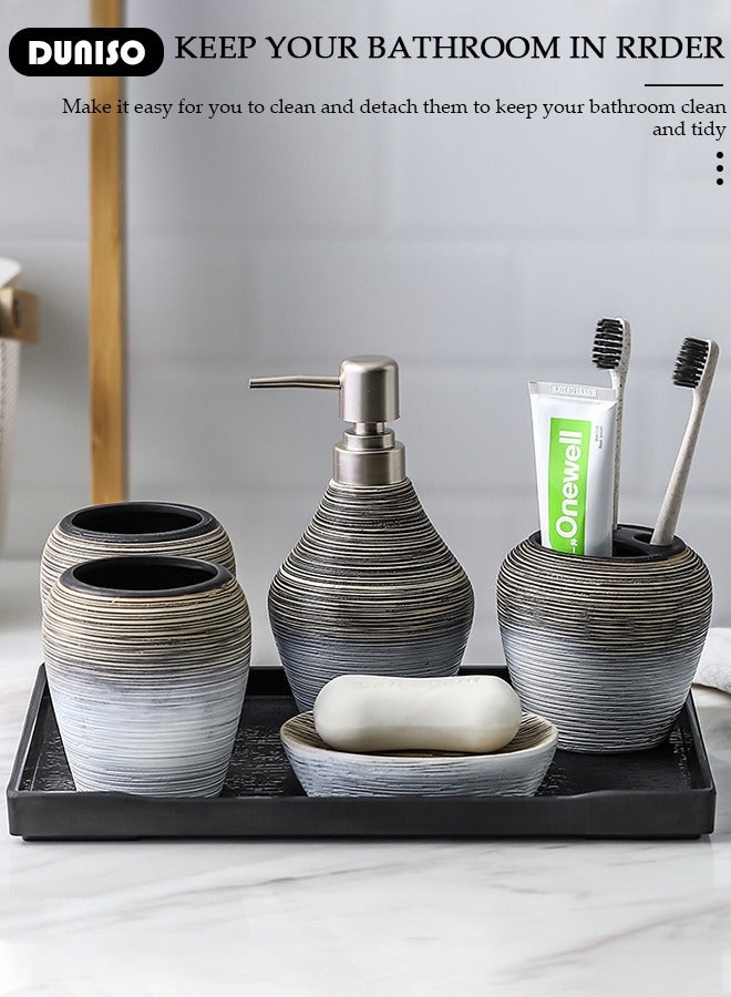 DUNISO Bathroom Accessories Set, 5 Pcs Ceramic Bathroom Decor Accessories, Includes Soap Dispenser, Toothbrush Holder, Toothbrush Cup, Soap Dish, Home Apartment Modern Bathroom Decor Vanity Countertop, Countertop Organizer for Housewarming Gift  - Image 4