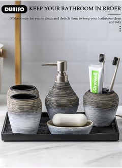 DUNISO Bathroom Accessories Set, 5 Pcs Ceramic Bathroom Decor Accessories, Includes Soap Dispenser, Toothbrush Holder, Toothbrush Cup, Soap Dish, Home Apartment Modern Bathroom Decor Vanity Countertop, Countertop Organizer for Housewarming Gift  - Image 3
