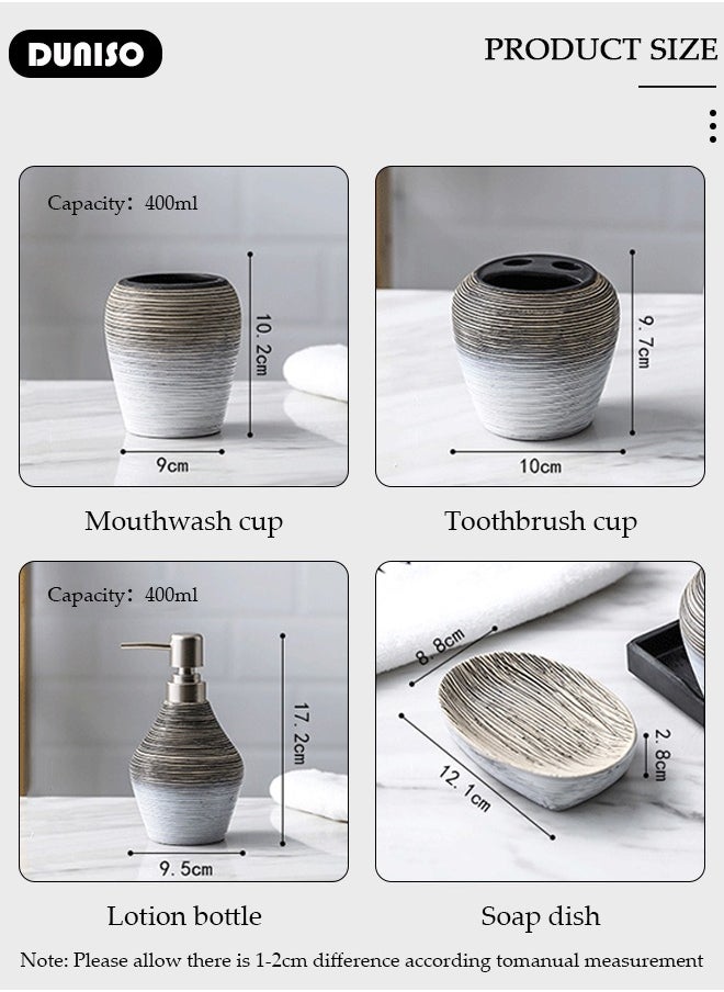 DUNISO Bathroom Accessories Set, 5 Pcs Ceramic Bathroom Decor Accessories, Includes Soap Dispenser, Toothbrush Holder, Toothbrush Cup, Soap Dish, Home Apartment Modern Bathroom Decor Vanity Countertop, Countertop Organizer for Housewarming Gift  - Image 4
